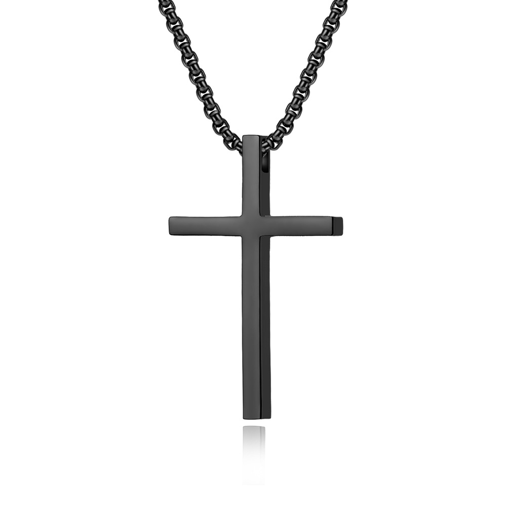 Ins Genderless Simple Titanium Steel Cross Necklace Glossy Niche Personality Men And Women Wear Sweater Chain Pendant