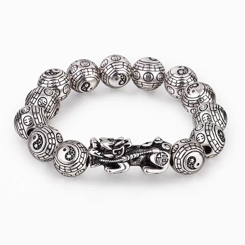 Antique silver-plated Thai-style Taoist Bagua Pixiu bracelet