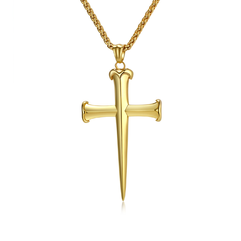 Simple glossy steel stud titanium steel cross necklace