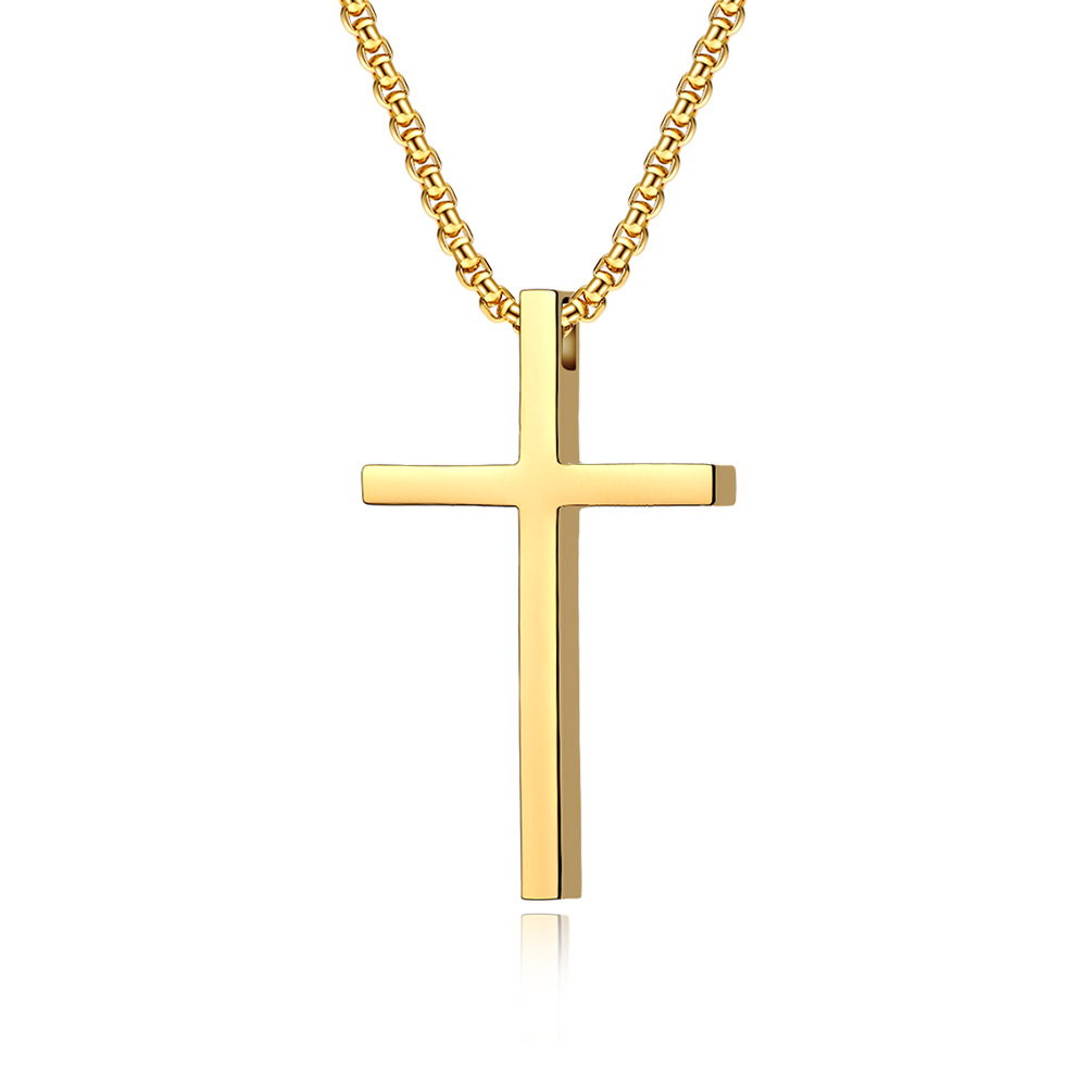 Ins Genderless Simple Titanium Steel Cross Necklace Glossy Niche Personality Men And Women Wear Sweater Chain Pendant