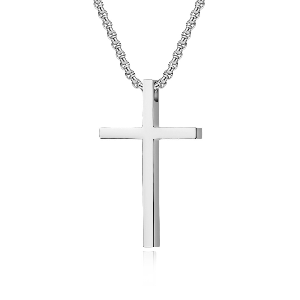Ins Genderless Simple Titanium Steel Cross Necklace Glossy Niche Personality Men And Women Wear Sweater Chain Pendant