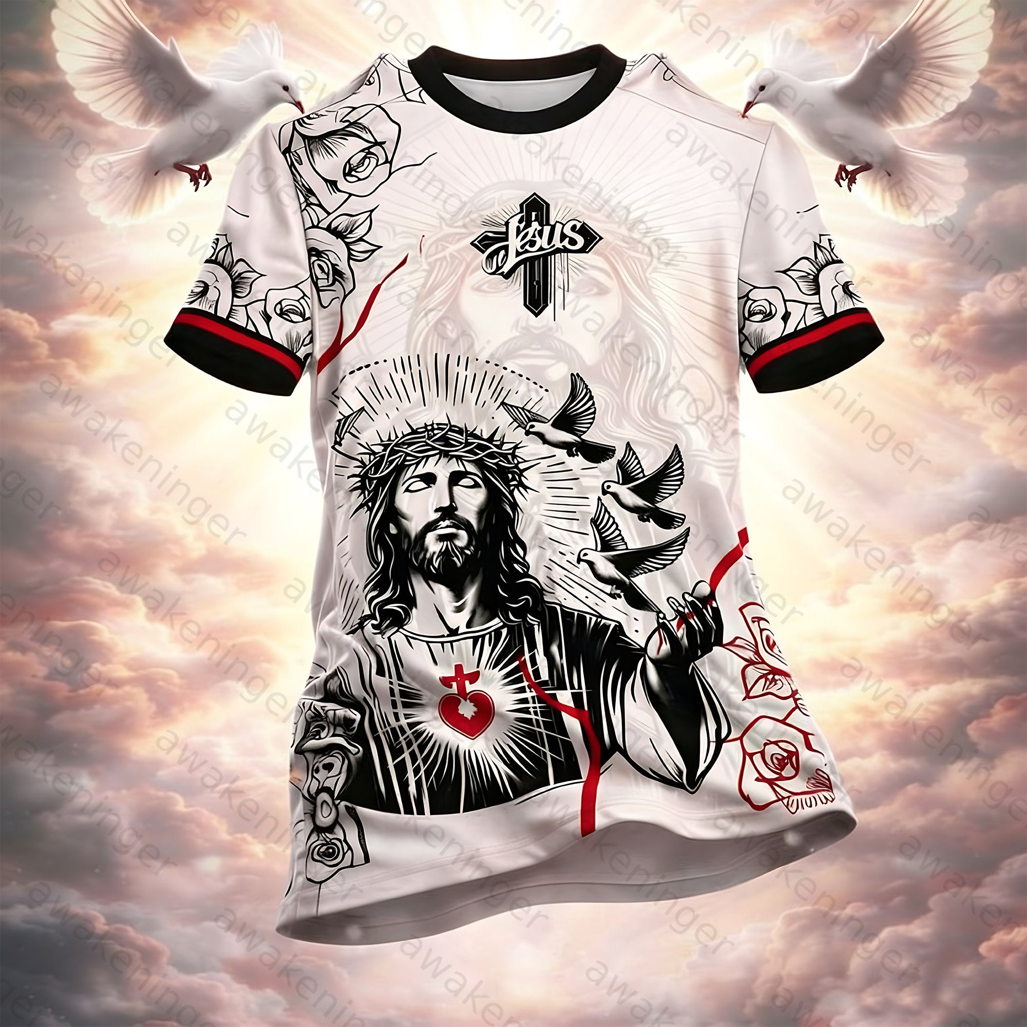 Men's Jesus Christian Sacred Heart Peace T-Shirt