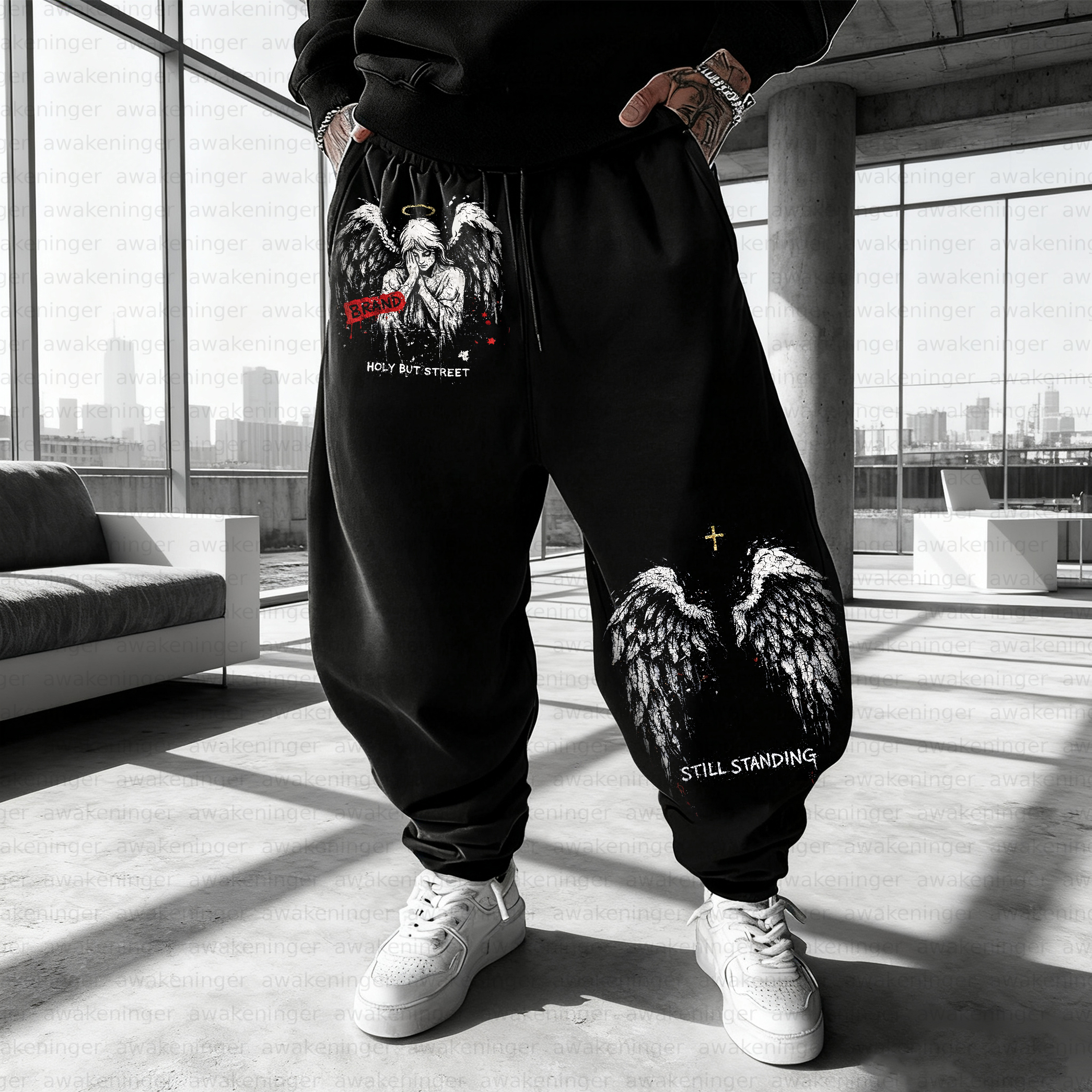 Unisex streetwear “Angel” stamp patterned retro Pant