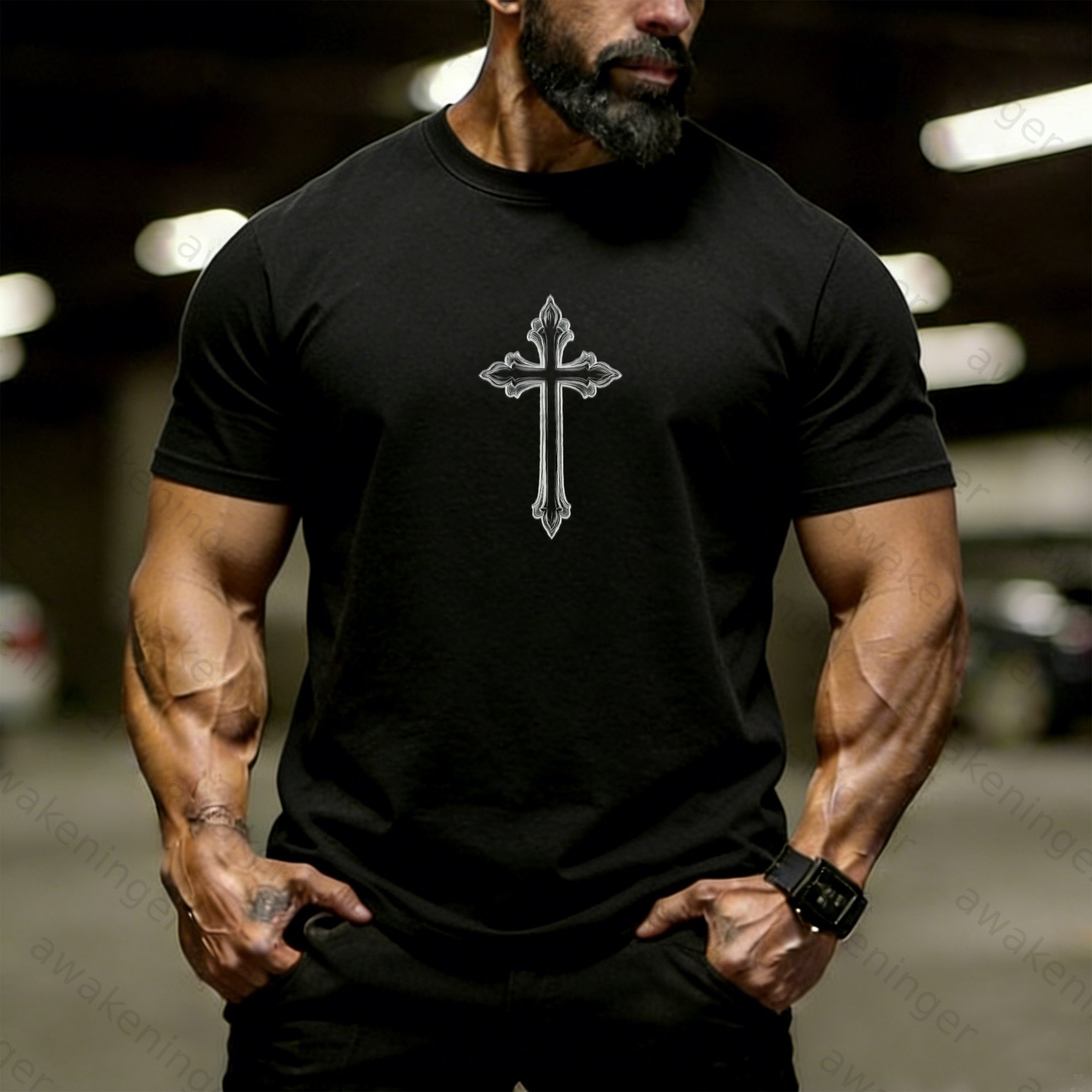 Men's Christian Jesus Prayer Cross Print T-shirt