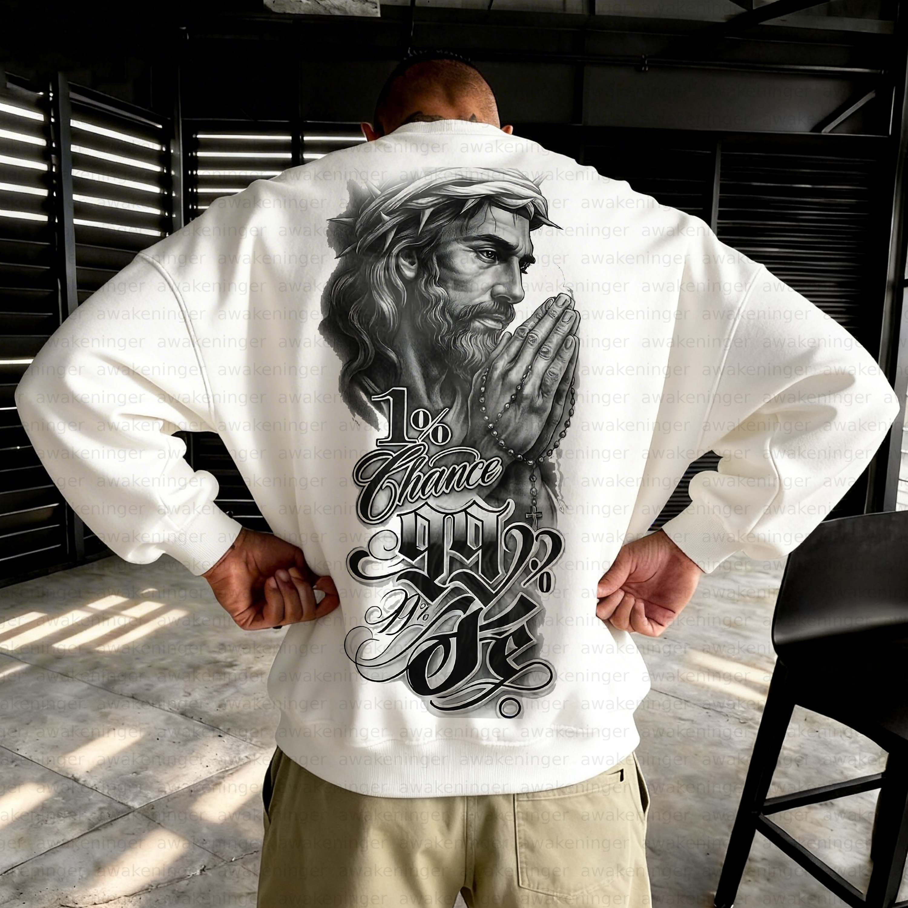 Word of Life Jesus Print patterned retro Crew Neck Sweatshirt