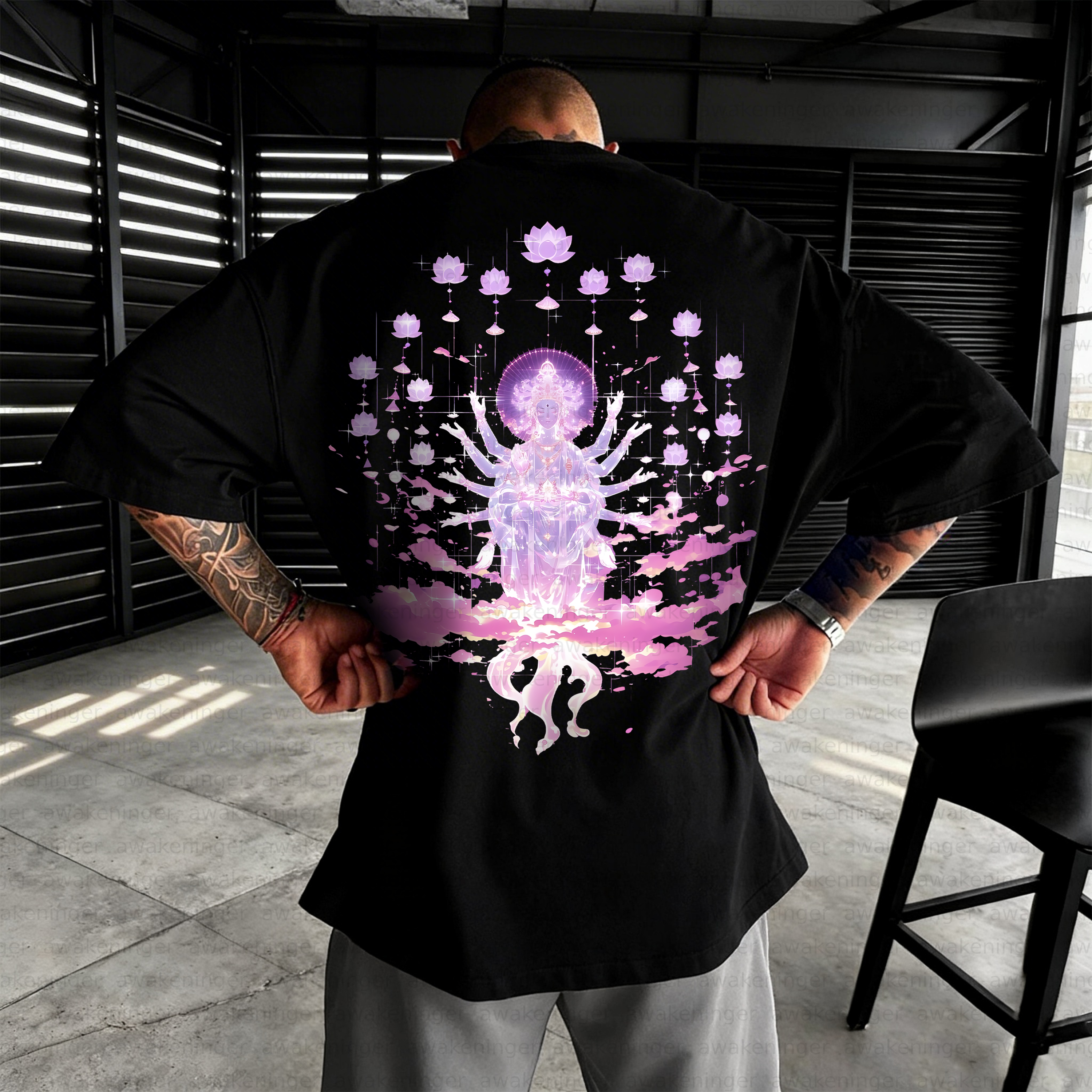 Unisex streetwear “Buddhism” patterned retro T-Shirt