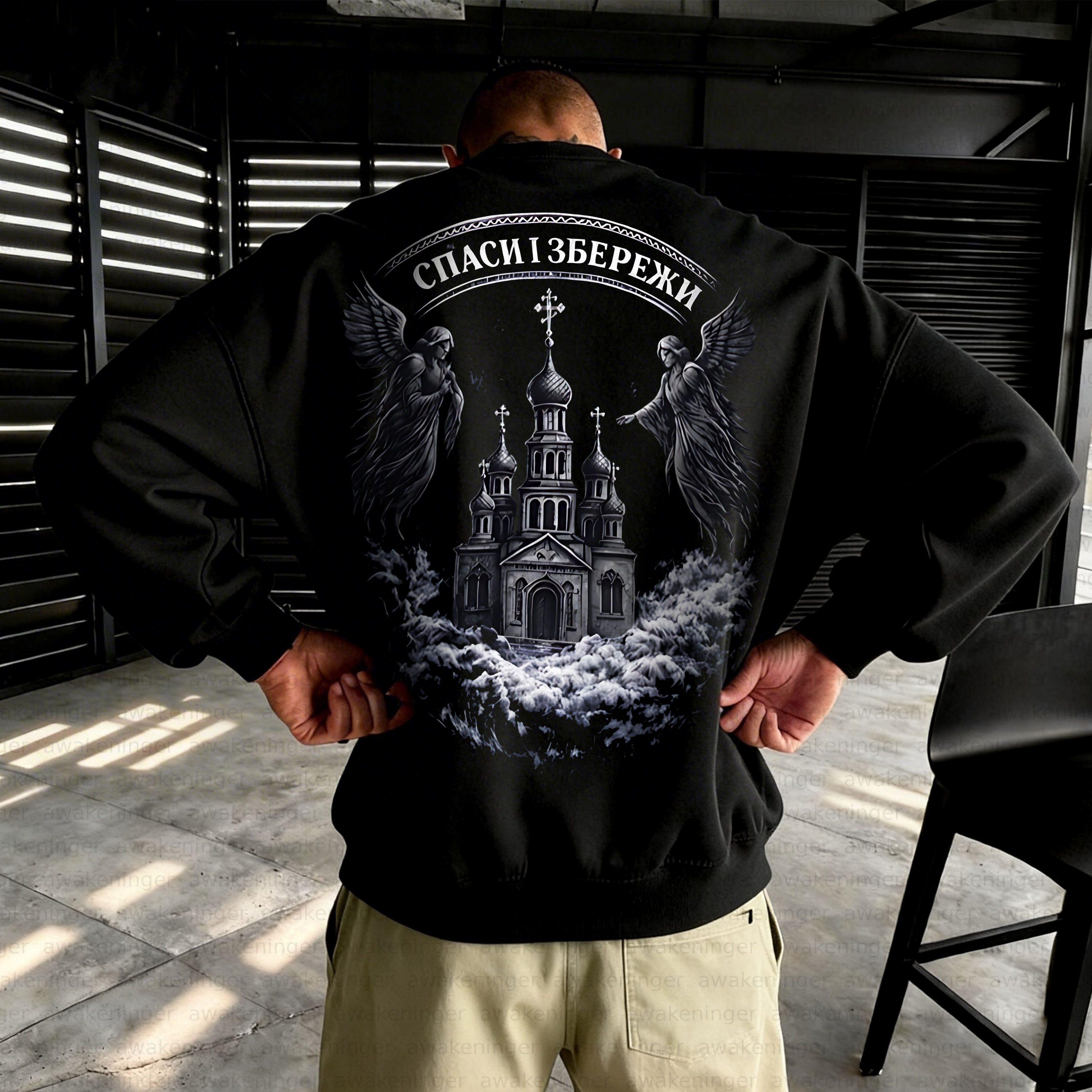 Heavenly Breath Angel Print patterned retro Crew Neck Sweatshirt