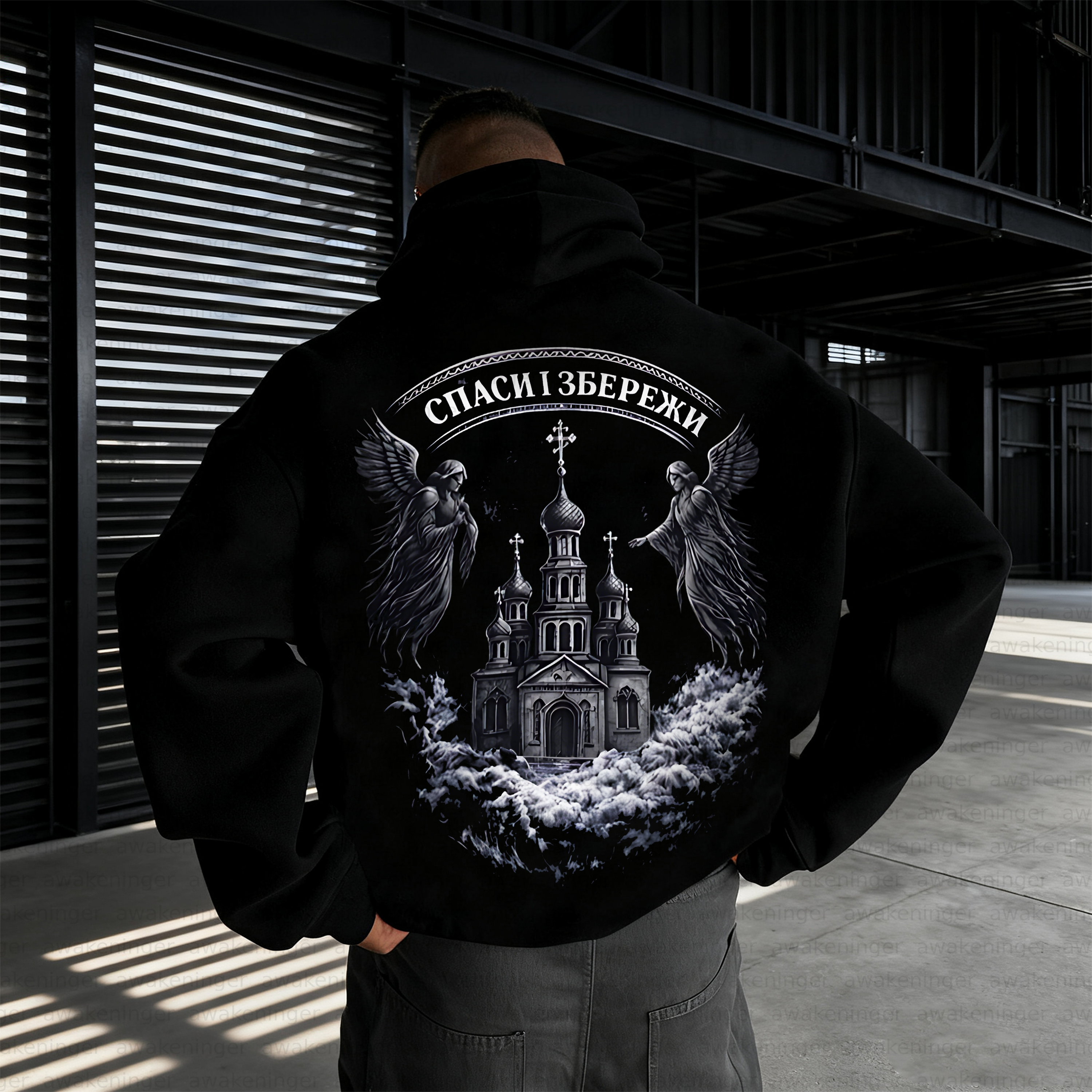 Heavenly Breath Angel Print patterned retro hoodie