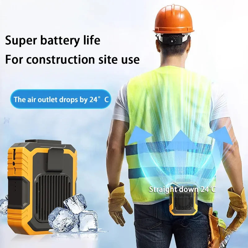 Waist Fan with 10000mAh Battery - 24 Hours Working Time, LED SOS Light - 3 Speeds, 15500RPM Airflow - Shirt Fan for Construction Sites, Agriculture, Fishing