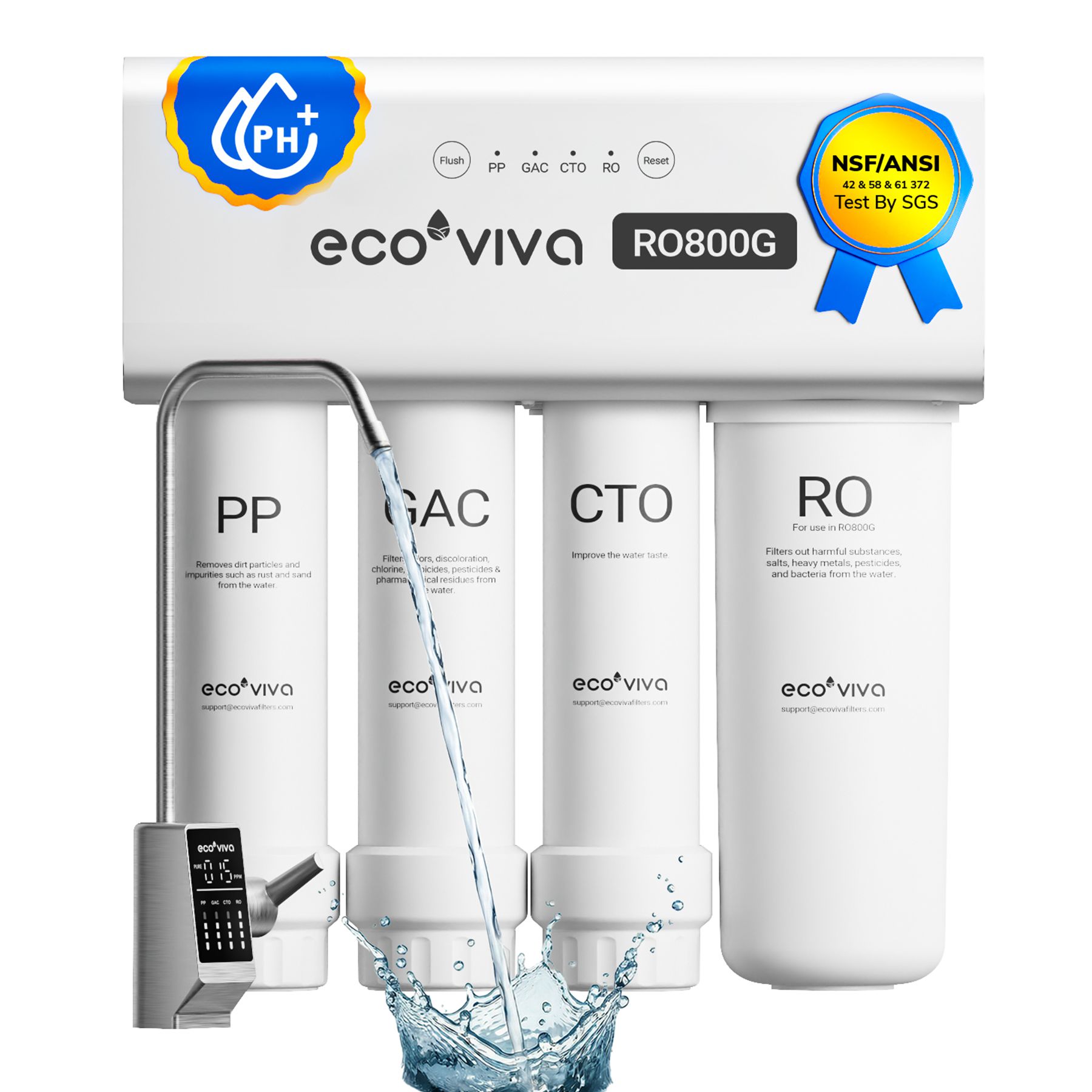 Ecoviva RO800G Tankless 9-Stage Reverse Osmosis Water Filtration System For Commercial And Big Family