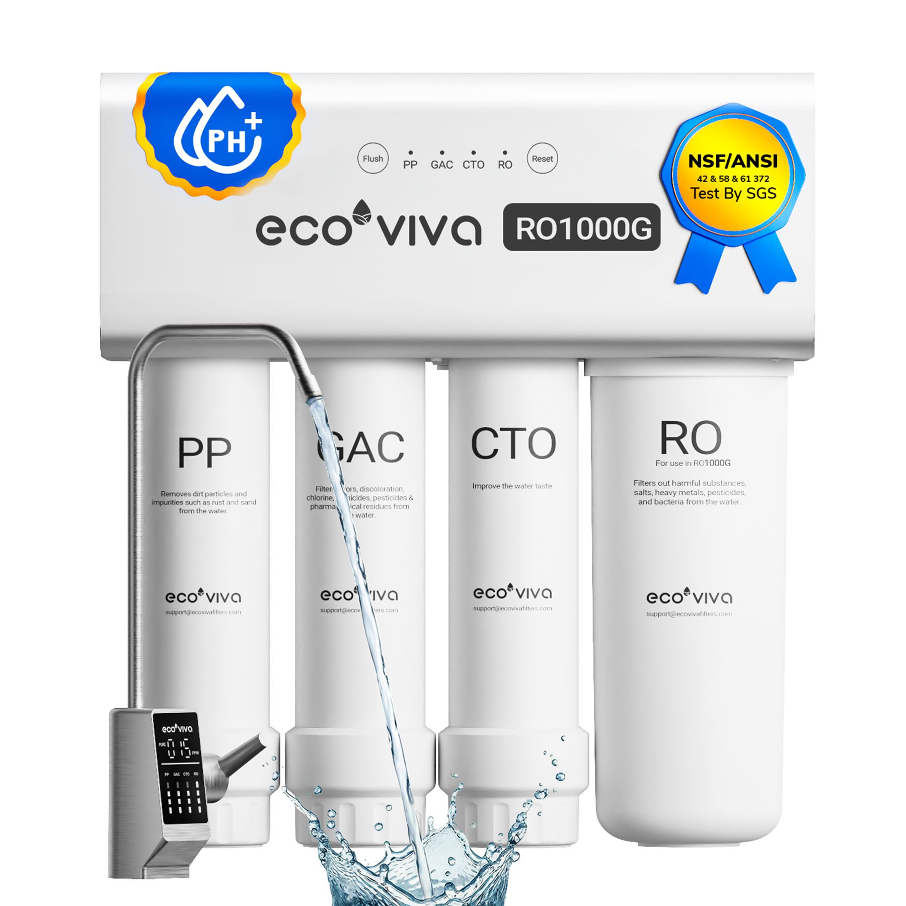 Ecoviva RO1000G Tankless 9-Stage Reverse Osmosis Water Filtration System For Commercial And Big Family