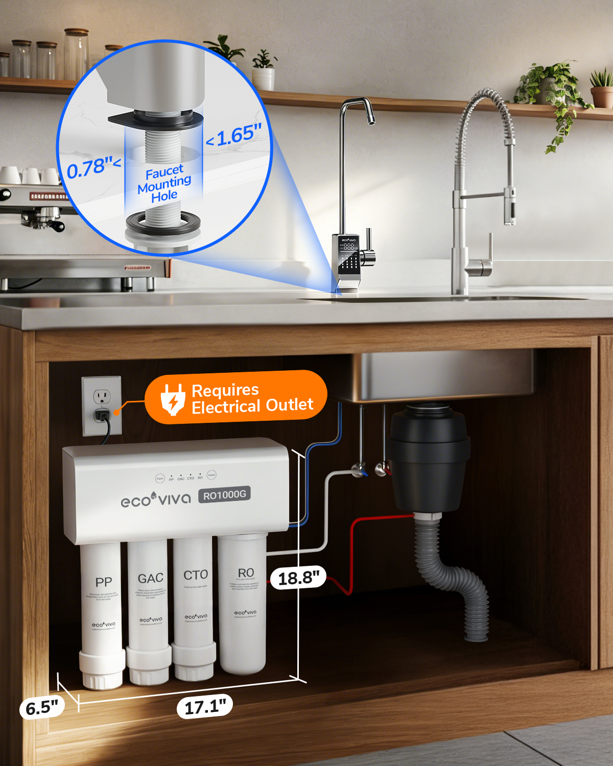 Ecoviva RO1000G Tankless 9-Stage Reverse Osmosis Water Filtration System For Commercial And Big Family