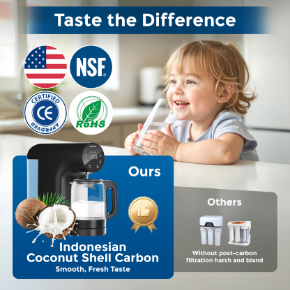 Ecoviva ER200 Countertop Reverse Osmosis Water Filter, No Installation，Real-Time TDS Monitor, BPA-Free Glass Carafe, 3:1 Pure to Drain, NSF/ANSI 58 Certified, Black