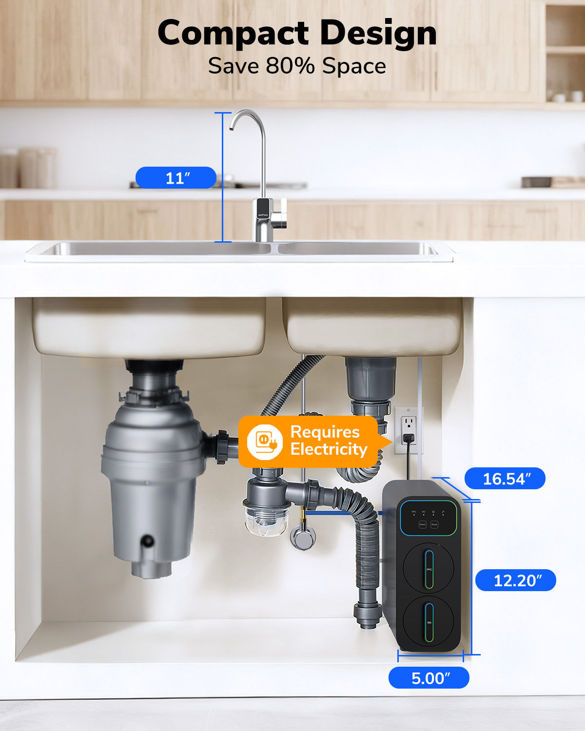 E8 800GPD Tankless Under Sink Reverse Osmosis Water Filter