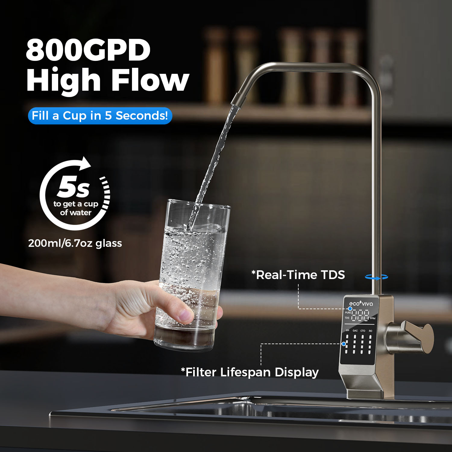 Reverse Osmosis RO Water Filter Filtration Under Sink System 800G