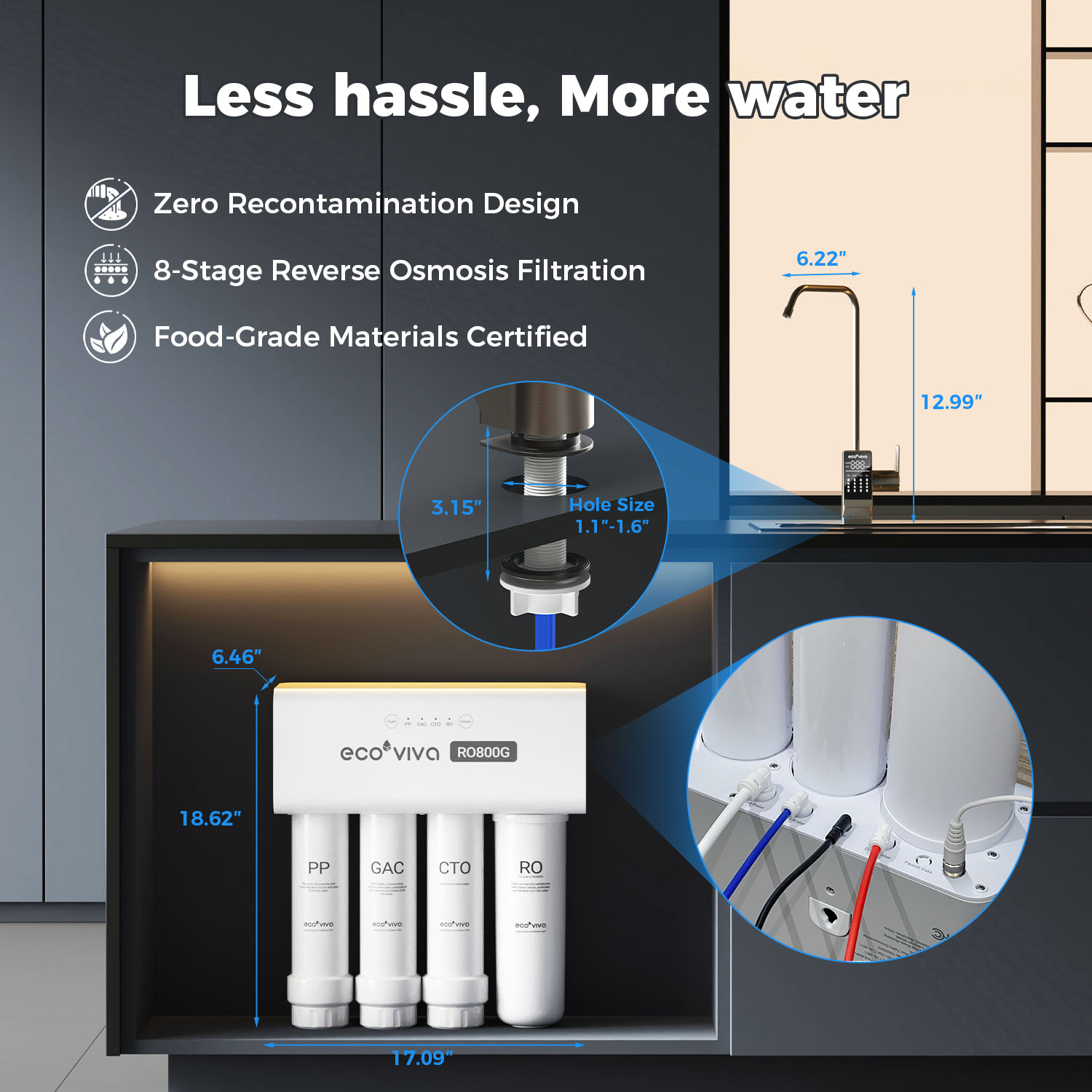 Reverse Osmosis RO Water Filter Filtration Under Sink System 800G