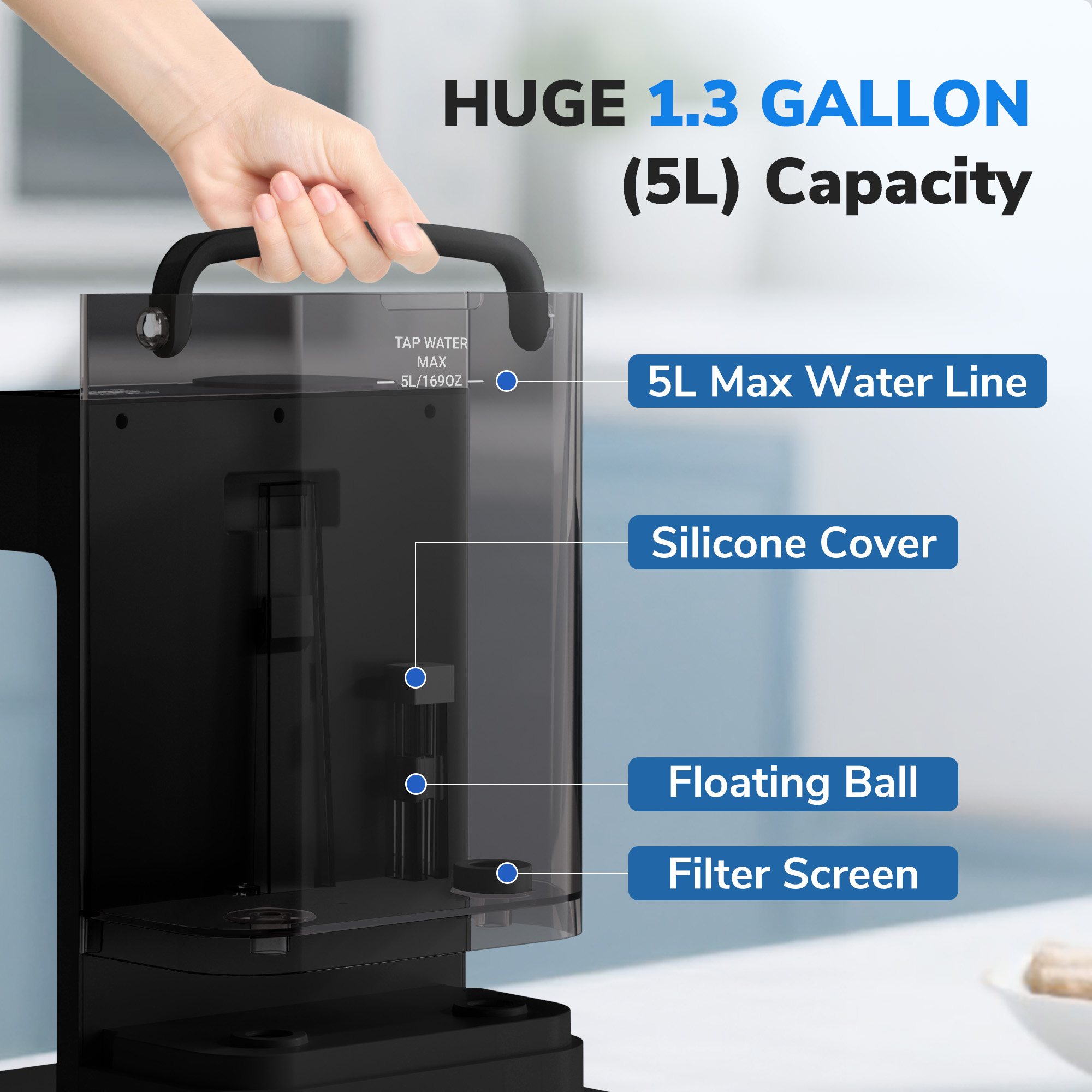 Ecoviva 5L WM3 Countertop RO Water Purifier, No-Installation Reverse Osmosis System with 7-Stage Filtration and 3:1 Ratio, Includes Alkaline Pitcher, Black