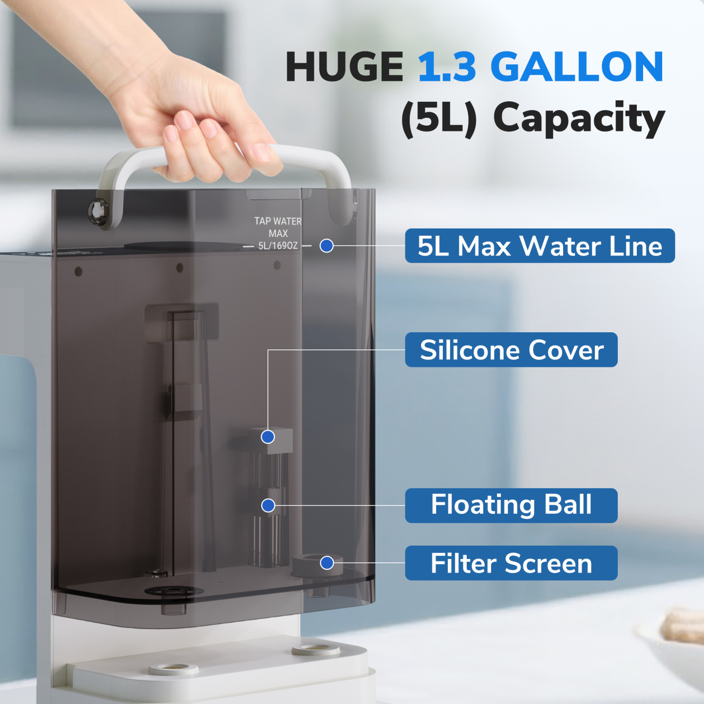 Ecoviva 5L WM3 Countertop RO Water Purifier, No-Installation Reverse Osmosis System with 7-Stage Filtration and 3:1 Ratio, Includes Alkaline Pitcher, White