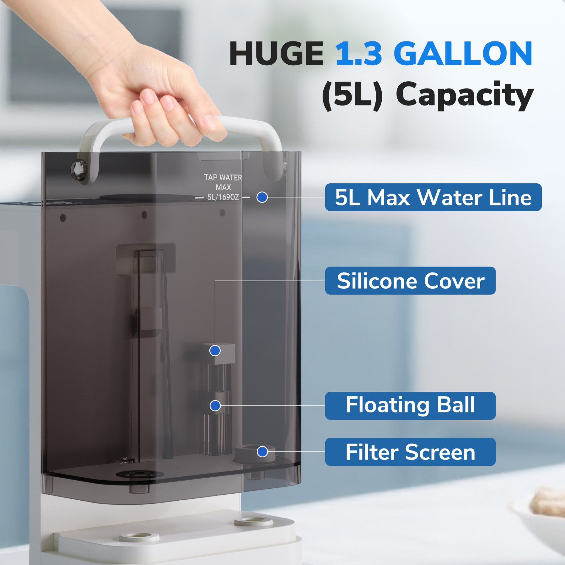 Ecoviva 5L WM3 Countertop RO Water Purifier, No-Installation Reverse Osmosis System with 7-Stage Filtration and 3:1 Ratio, Includes Alkaline Pitcher, White