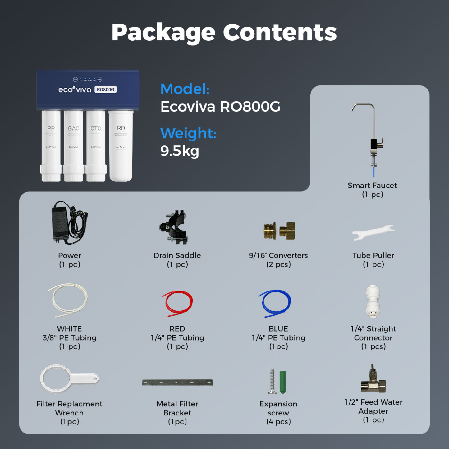 Reverse Osmosis RO Water Filter Filtration Under Sink System 800G EU