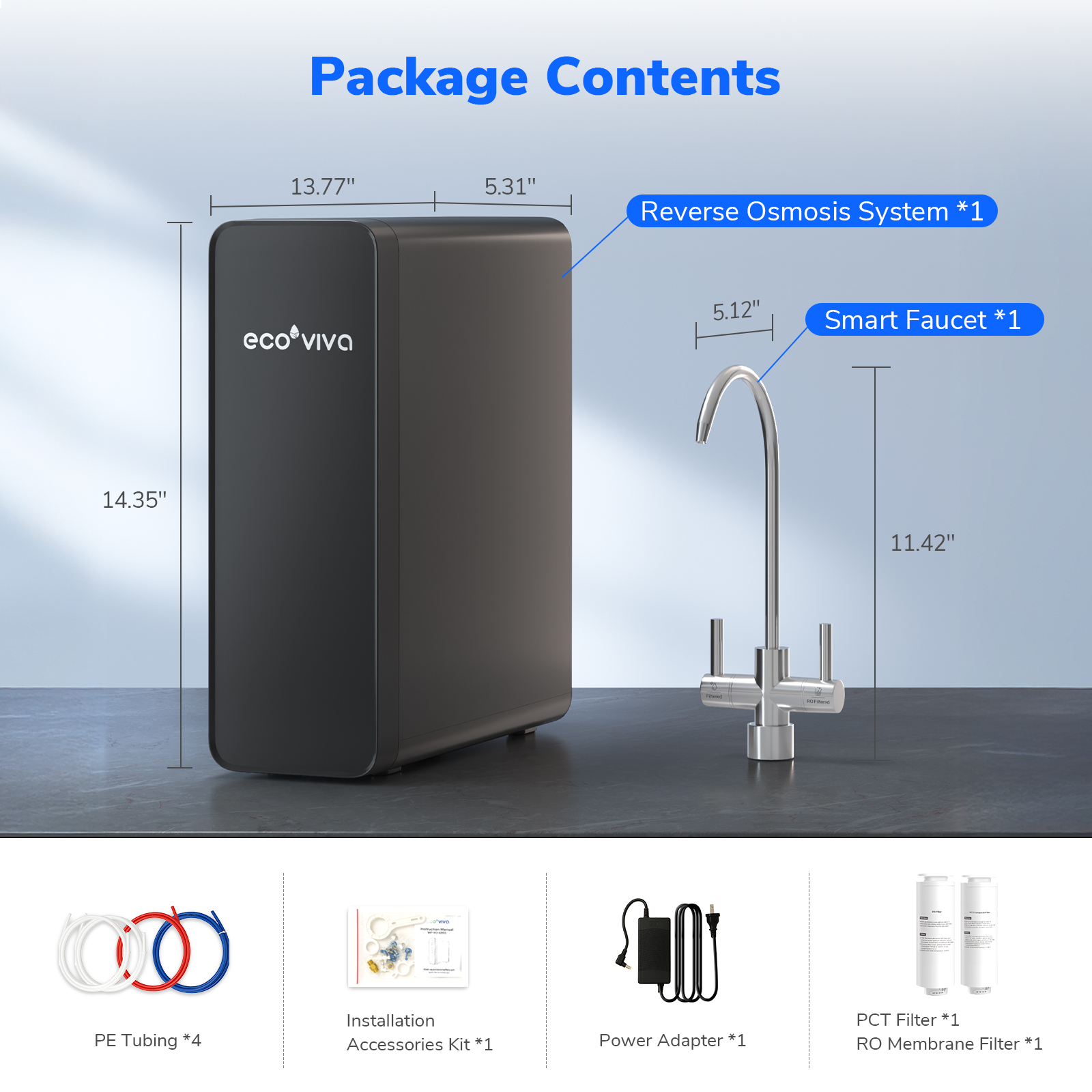 Ecoviva ER600 Tankless Reverse Osmosis System Efficient Water Purification, Water Saving, Easy Maintenance, Balck