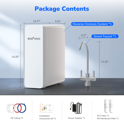 Ecoviva ER600 Tankless Reverse Osmosis System Efficient Water Purification, Water Saving, Easy Maintenance, White