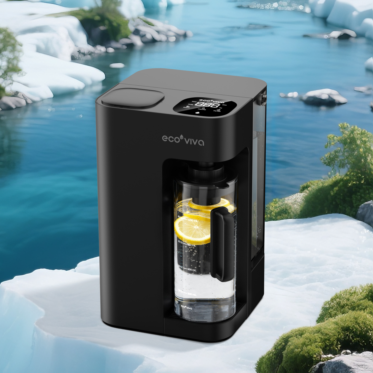 Ecoviva 5L WM3 Countertop RO Water Purifier, No-Installation Reverse Osmosis System with 7-Stage Filtration and 3:1 Ratio, Includes Alkaline Pitcher, Black