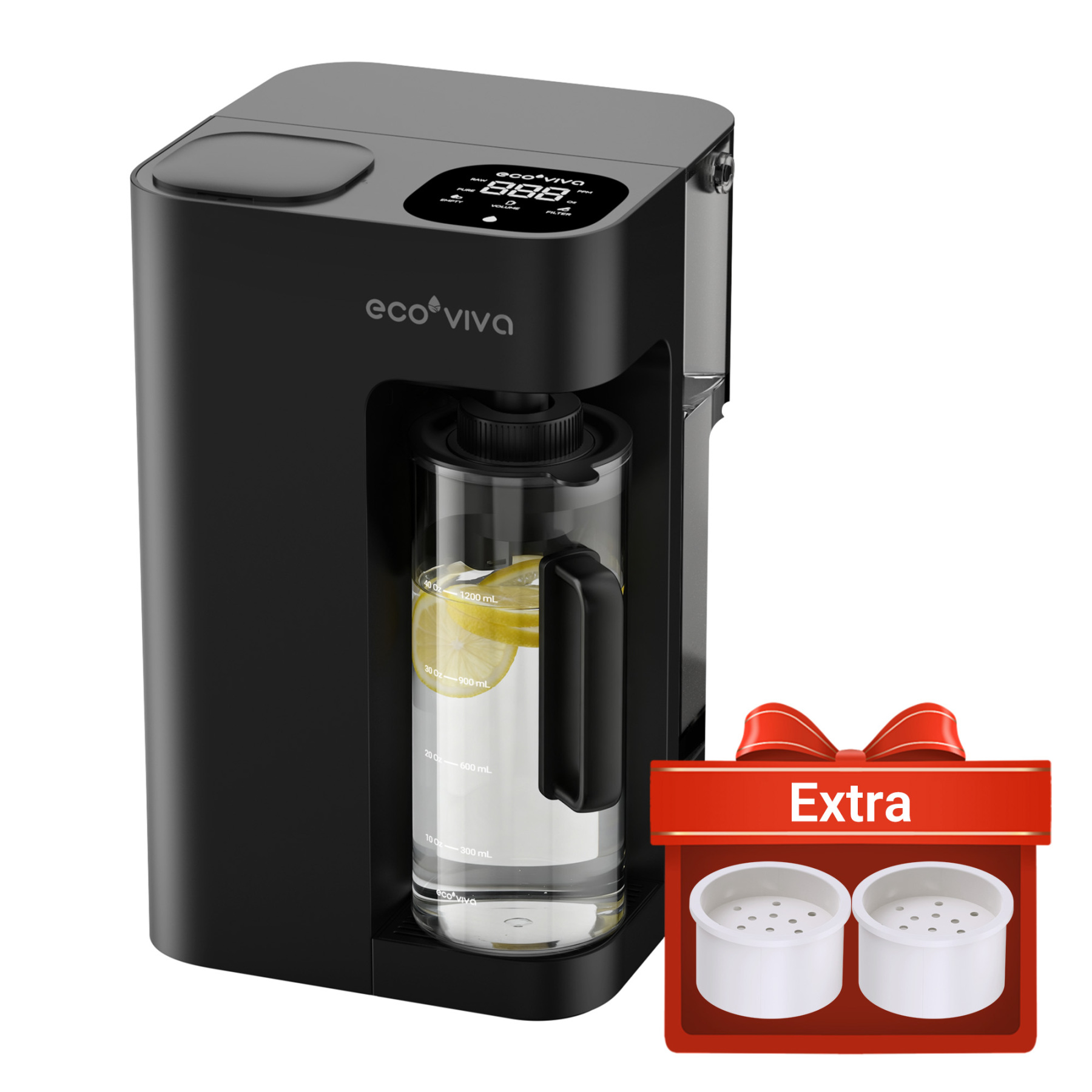 Ecoviva 5L WM3 Countertop RO Water Purifier with Mineral Filter Media, No-Installation Reverse Osmosis System with 7-Stage Filtration and 3:1 Ratio, Includes Alkaline Pitcher, Black