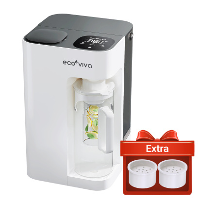 Ecoviva 5L WM3 Countertop RO Water Purifier with Mineral Filter Media, No-Installation Reverse Osmosis System with 7-Stage Filtration and 3:1 Ratio, Includes Alkaline Pitcher, White