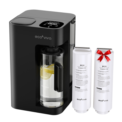 Ecoviva 5L WM3 Countertop RO Water Purifier with Extra PCR Filter, No-Installation Reverse Osmosis System with 7-Stage Filtration and 3:1 Ratio, Includes Alkaline Pitcher, Black
