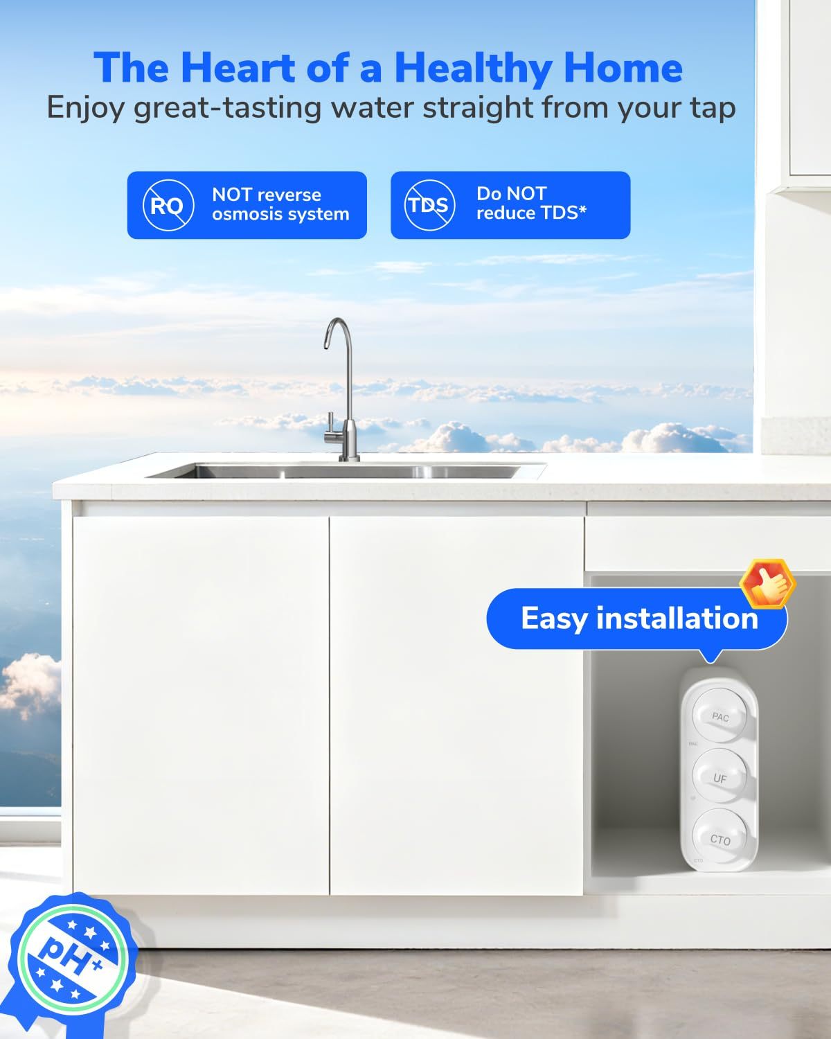 0.01μm Ultra-Filtration Under Sink Tankless Water Filter System 800G