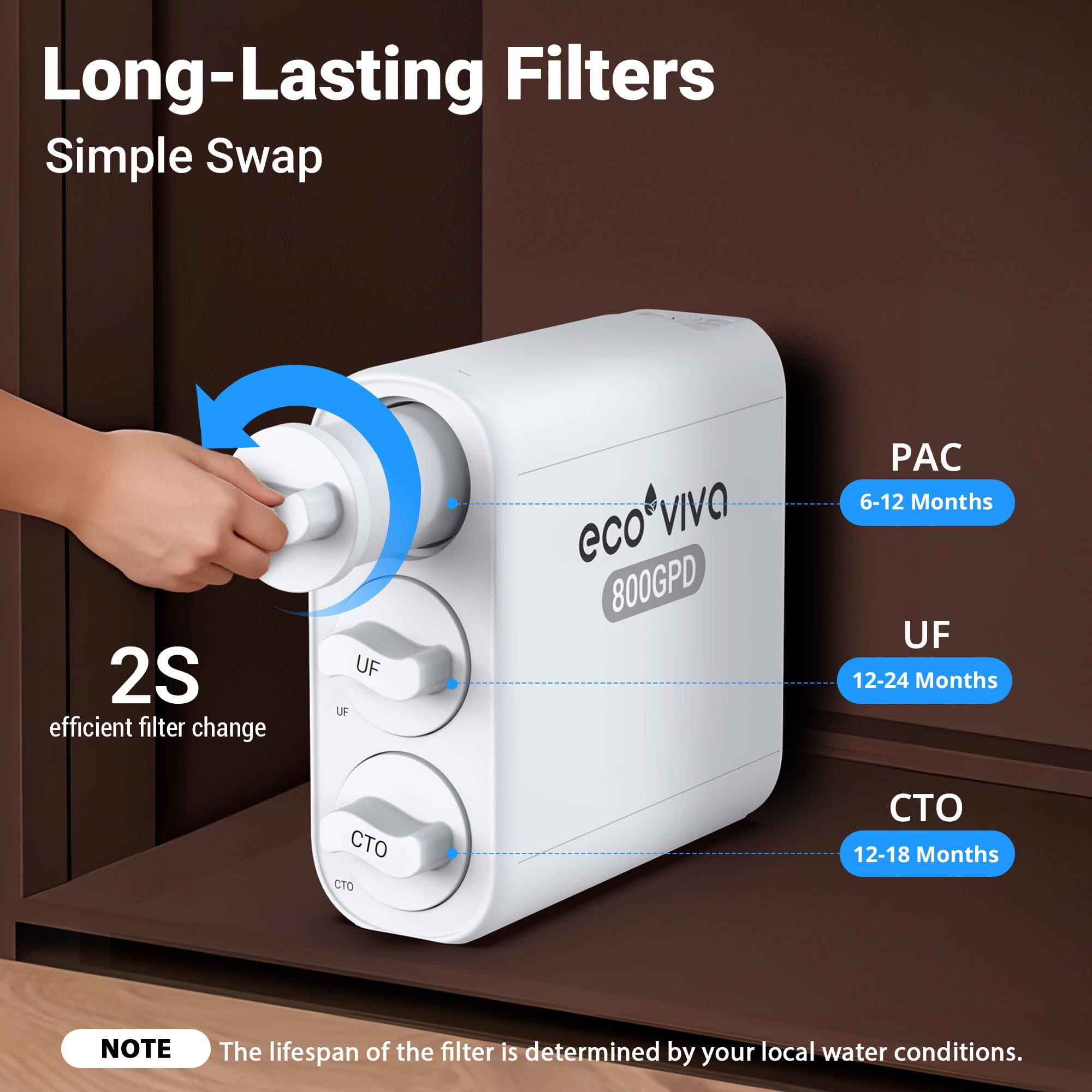 0.01μm Ultra-Filtration Under Sink Tankless Water Filter System 800G