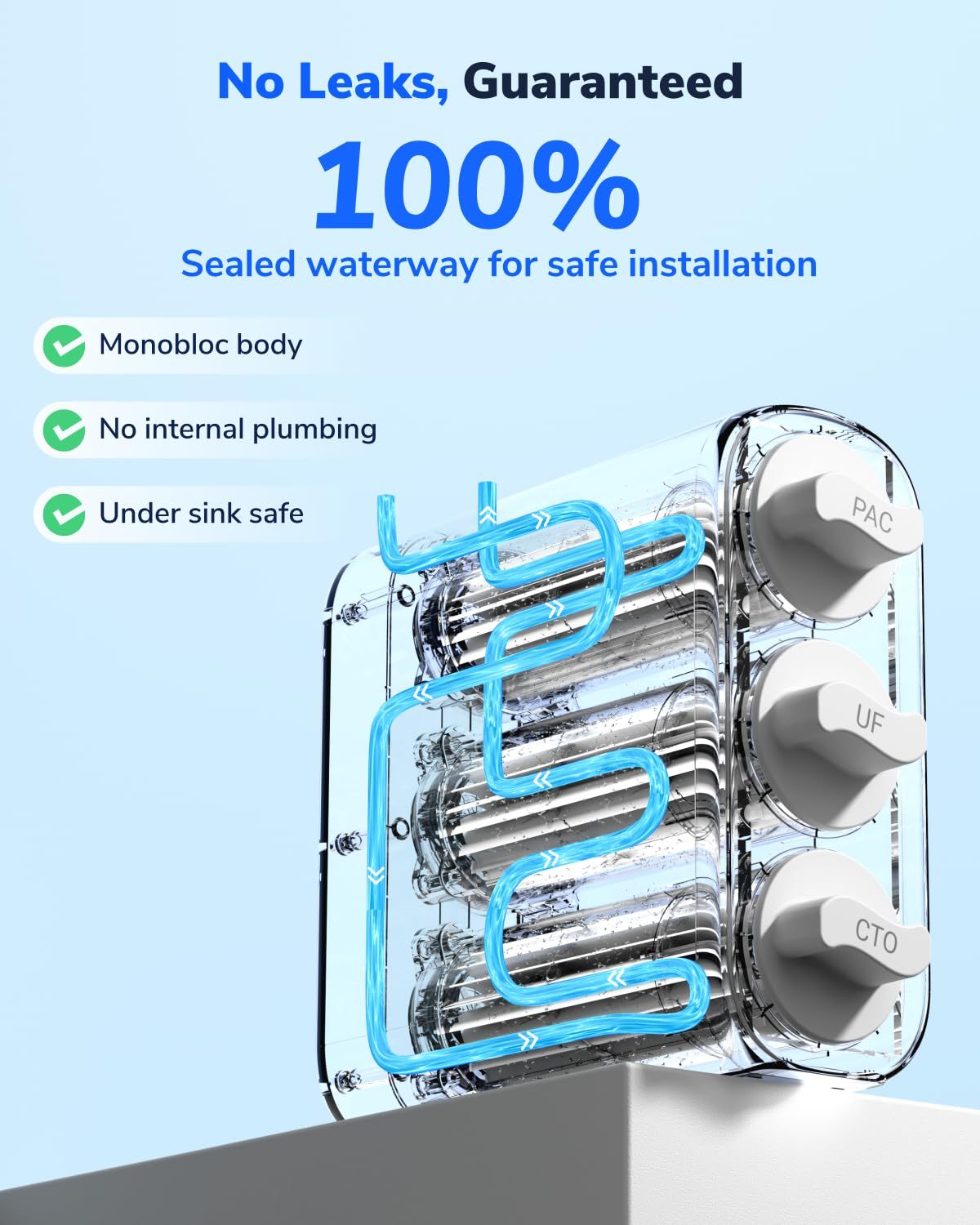 0.01μm Ultra-Filtration Under Sink Tankless Water Filter System 800G