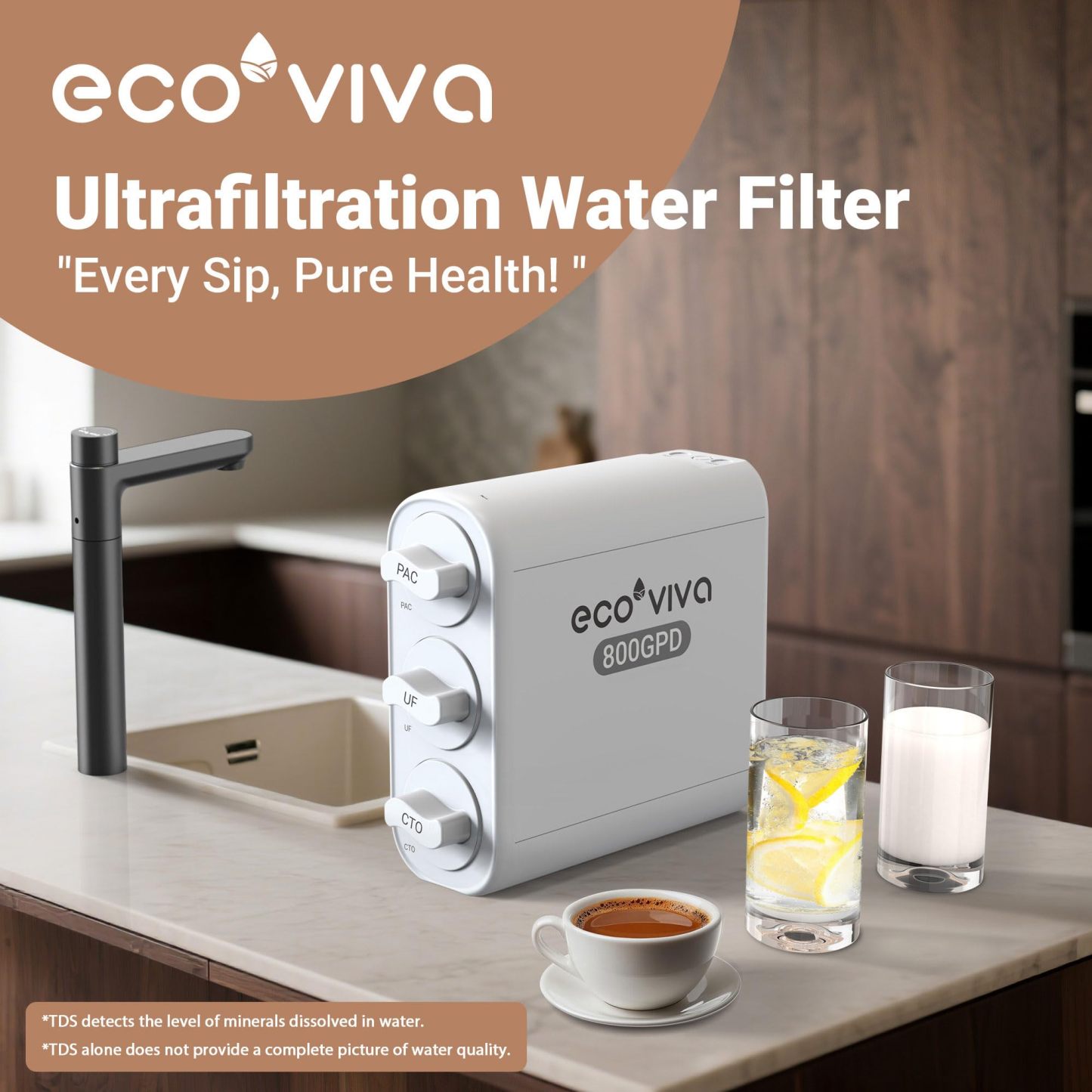 0.01μm Ultra-Filtration Under Sink Tankless Water Filter System 800G