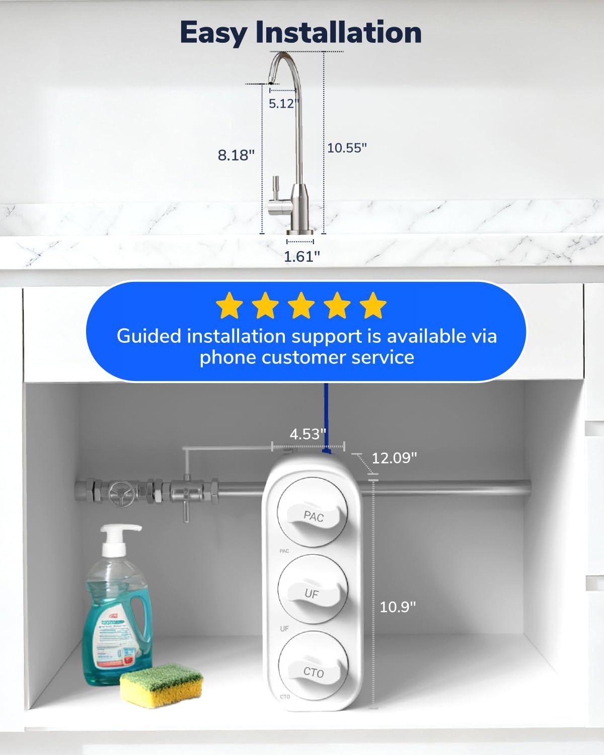 0.01μm Ultra-Filtration Under Sink Tankless Water Filter System 800G