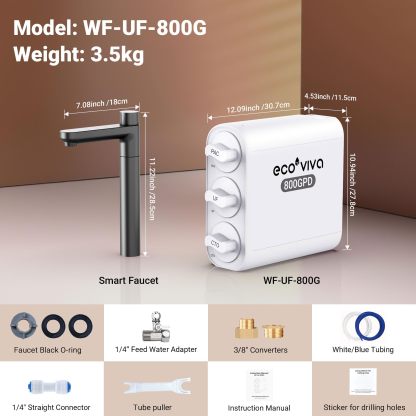 0.01μm Ultra-Filtration Under Sink Tankless Water Filter System 800G