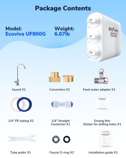 0.01μm Ultra-Filtration Under Sink Tankless Water Filter System 800G