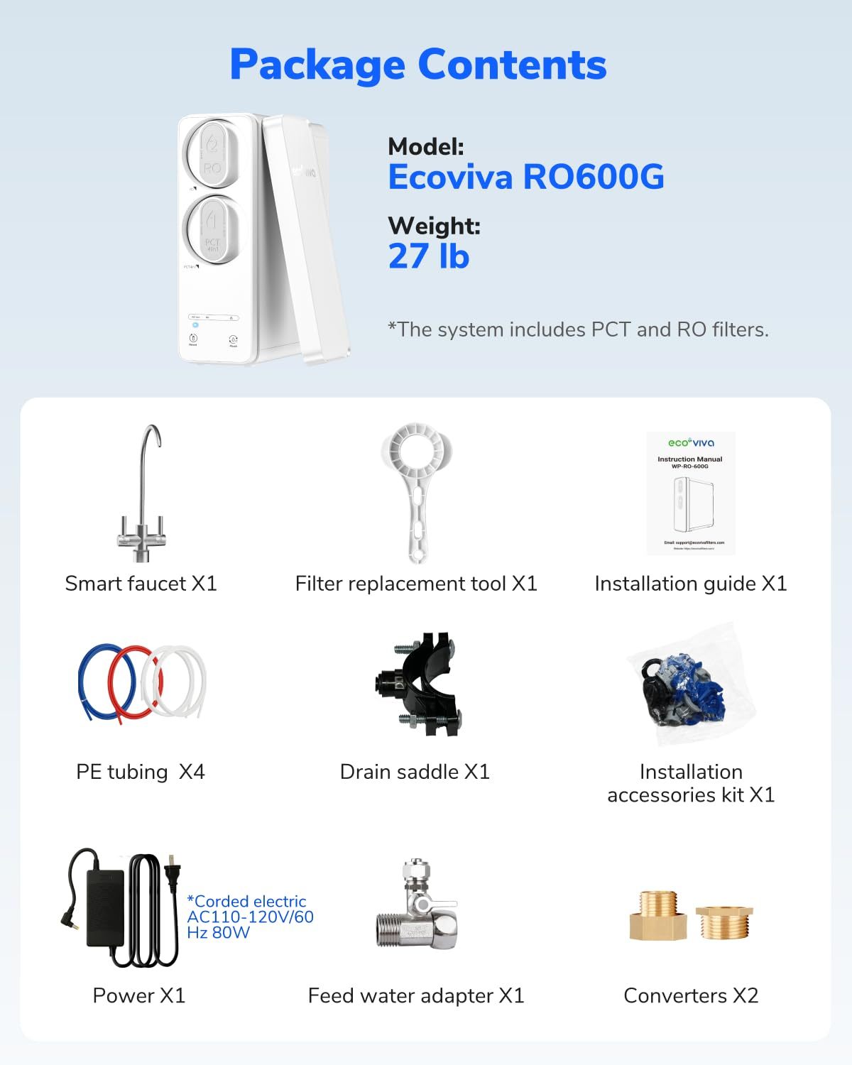 Ecoviva 600 GPD Under-Sink 8 Stage Osmosis System
