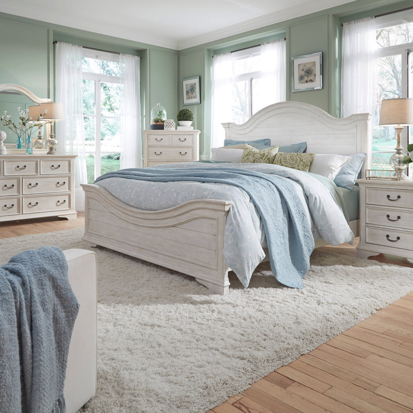 Bayside 249-BR-QPBDMCN Queen Panel Bed, Dresser & Mirror, Chest, Night Stand