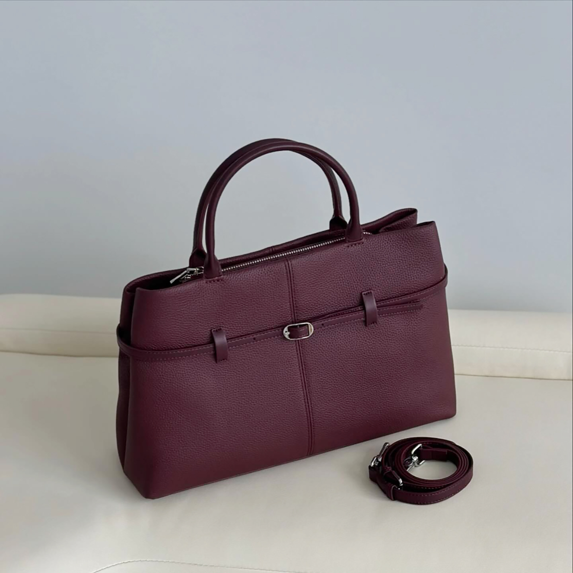 Grained Leather Tote Bags, Classic Design Leather Top Handle Bags, Leather Shoulder Bags