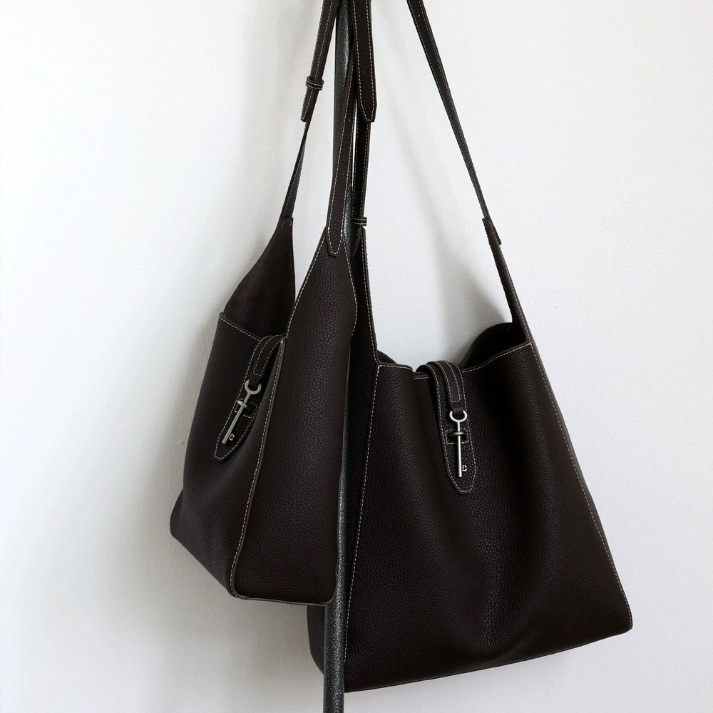 Genuine Leather Shoulder Bags, Casual Style Leather Tote Bag, Minimal Design Handbag
