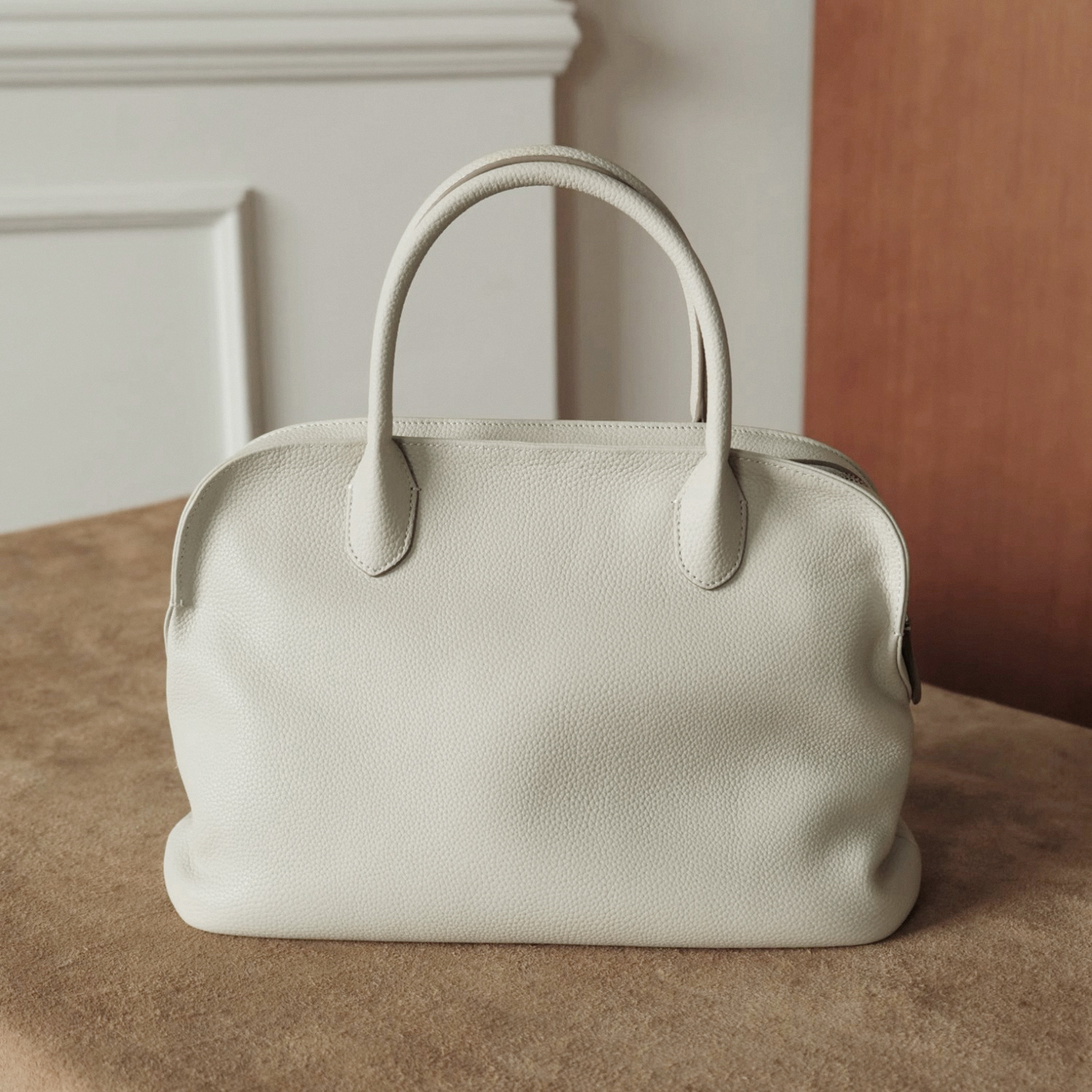 Pebbled Leather Top Handle Bag, Genuine Leather Shoulder Bags, Minimal Design Handbag