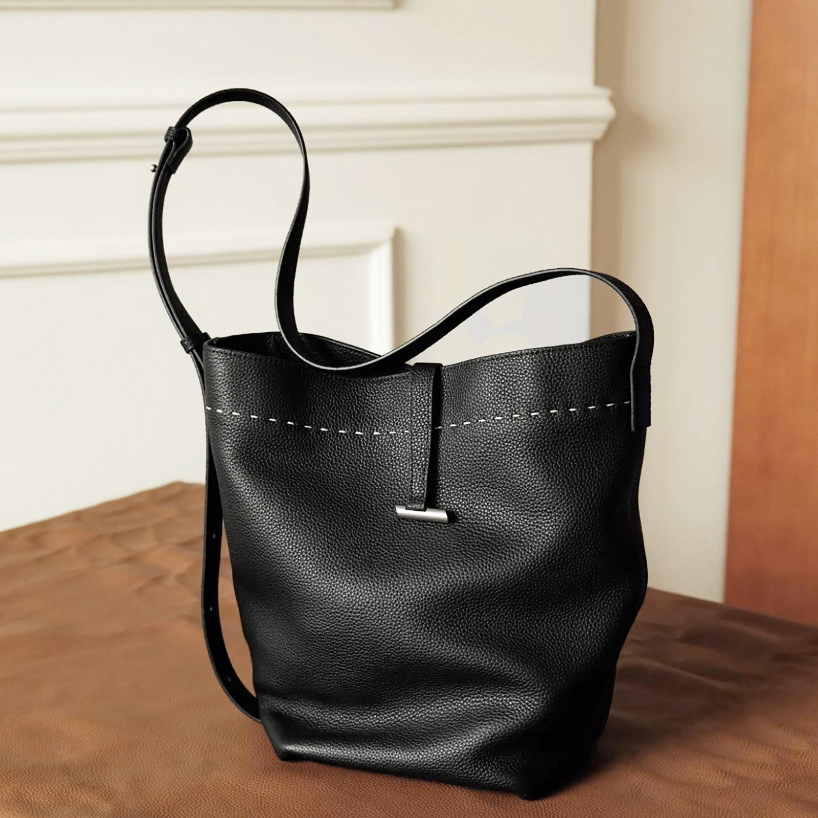 Genuine Cow Leather Tote Bag, Women's Shoulder Bag, Minimal Design Handbags