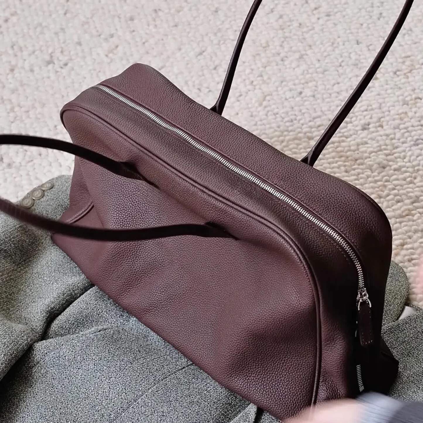 Soft Leather Top Handle Bag, Classic Minimal Tote Bags, Large Leather Tote