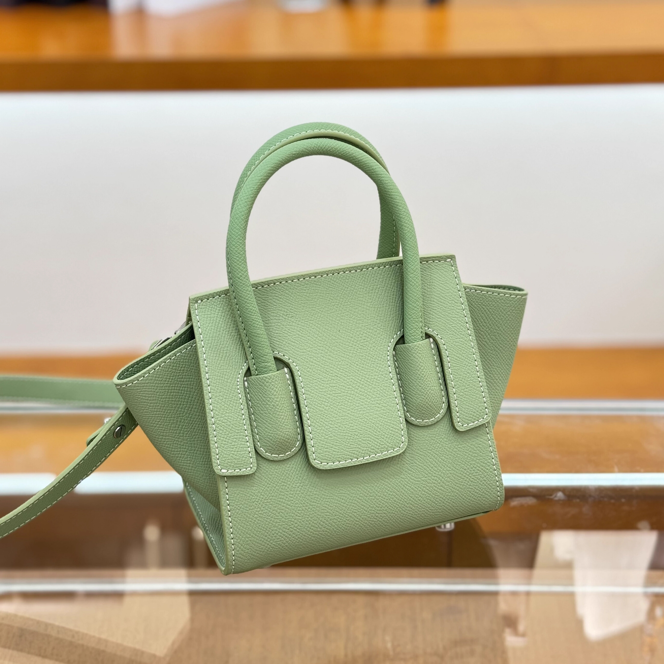 Small Leather Top Handle Bag, Mini leather Shoulder Bags, Minimal Timeless Design Purse