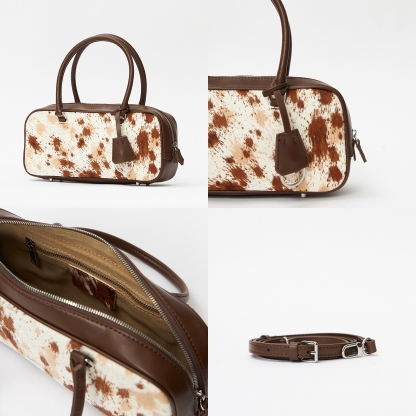 Small Leather Tote Bag, Pony Hair Leather Top Handle Bags, Women's Leather Shoulder Bag