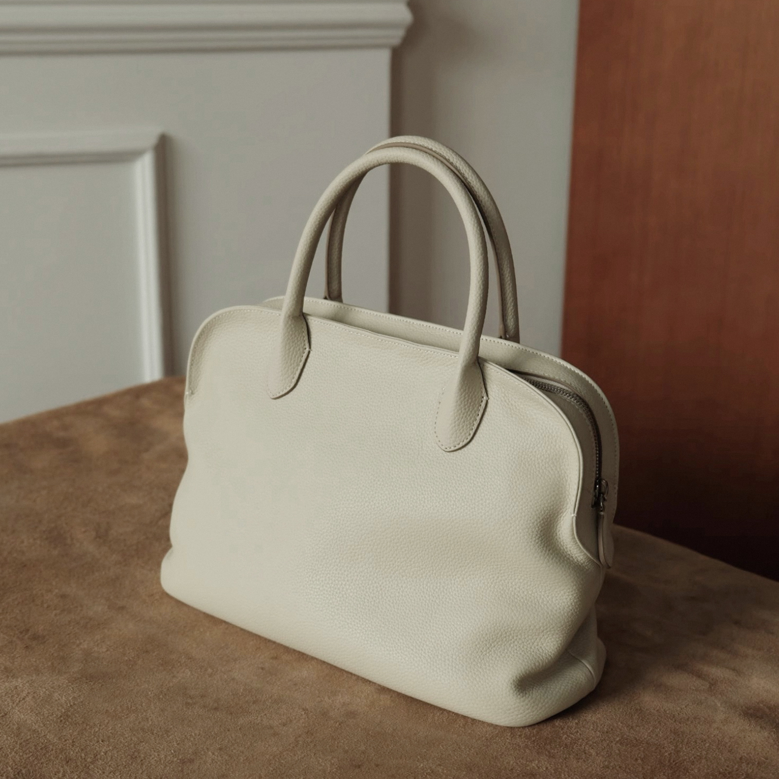 Pebbled Leather Top Handle Bag, Genuine Leather Shoulder Bags, Minimal Design Handbag