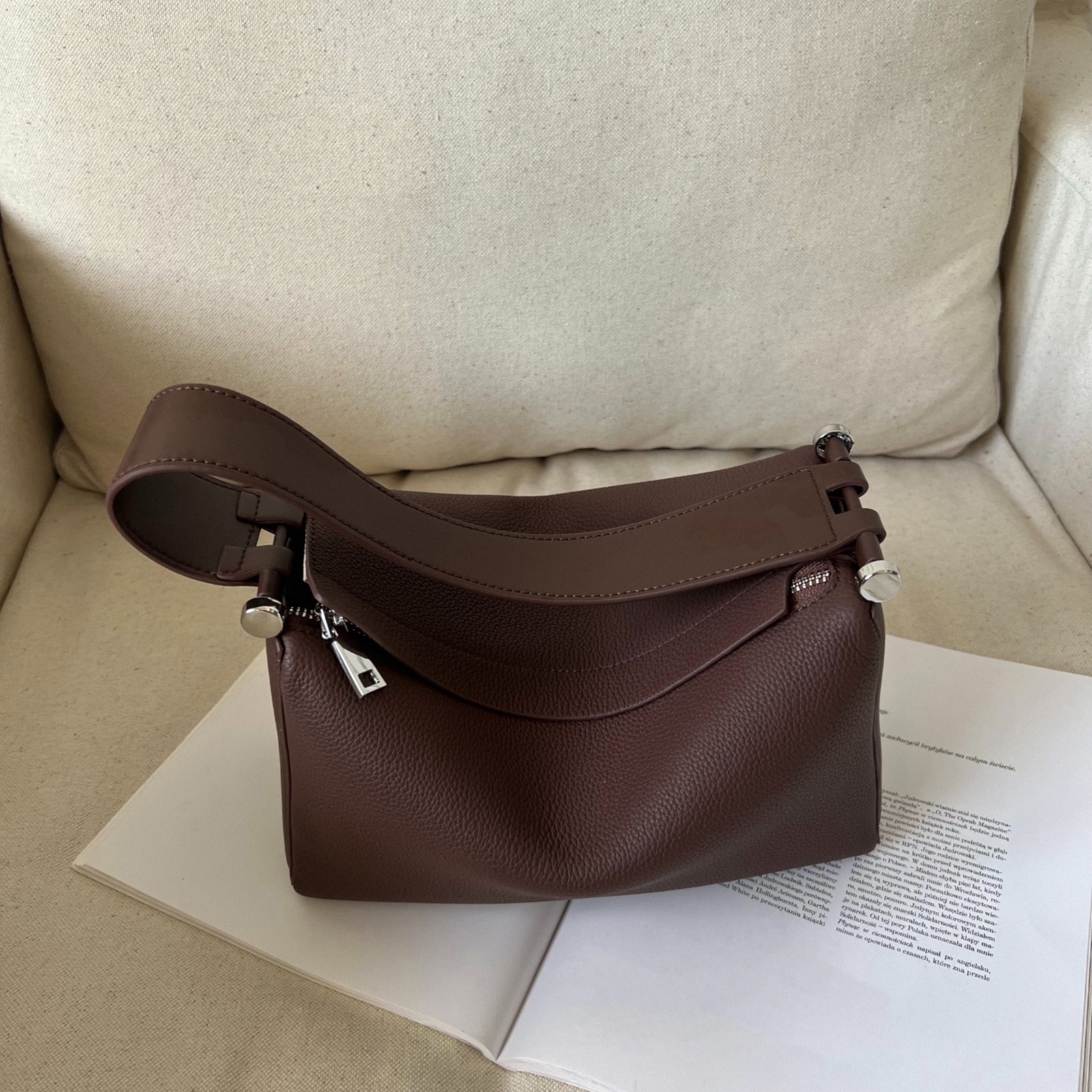 Full Grain Leather Tote Bag, Minimal Design Shoulder Bag, Leather Top Handle Bag