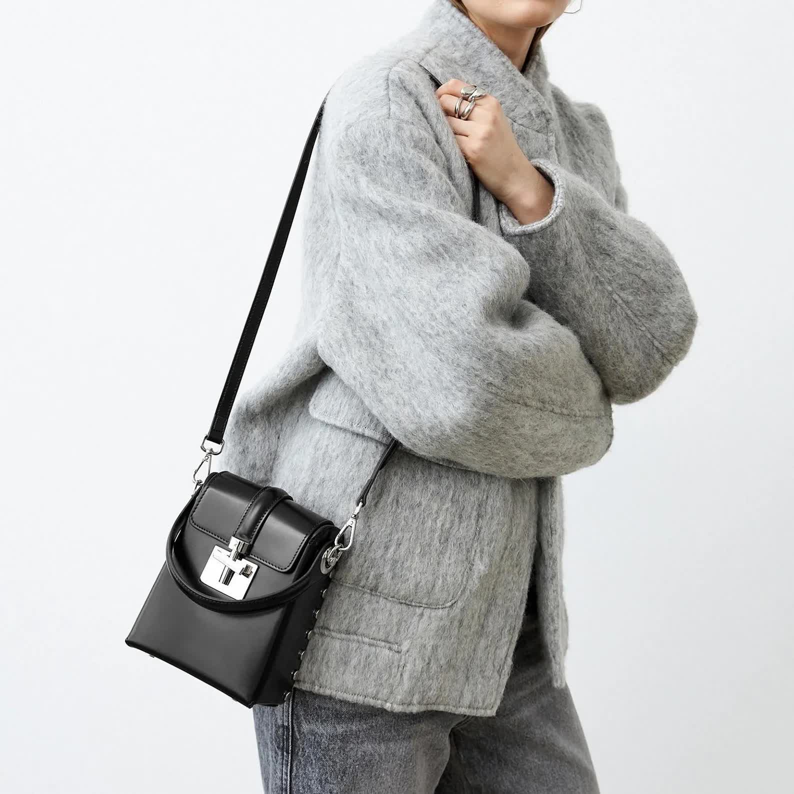 Leather Shoulder Bags, Leather Box Bag, Minimal Design Shoulder Bag