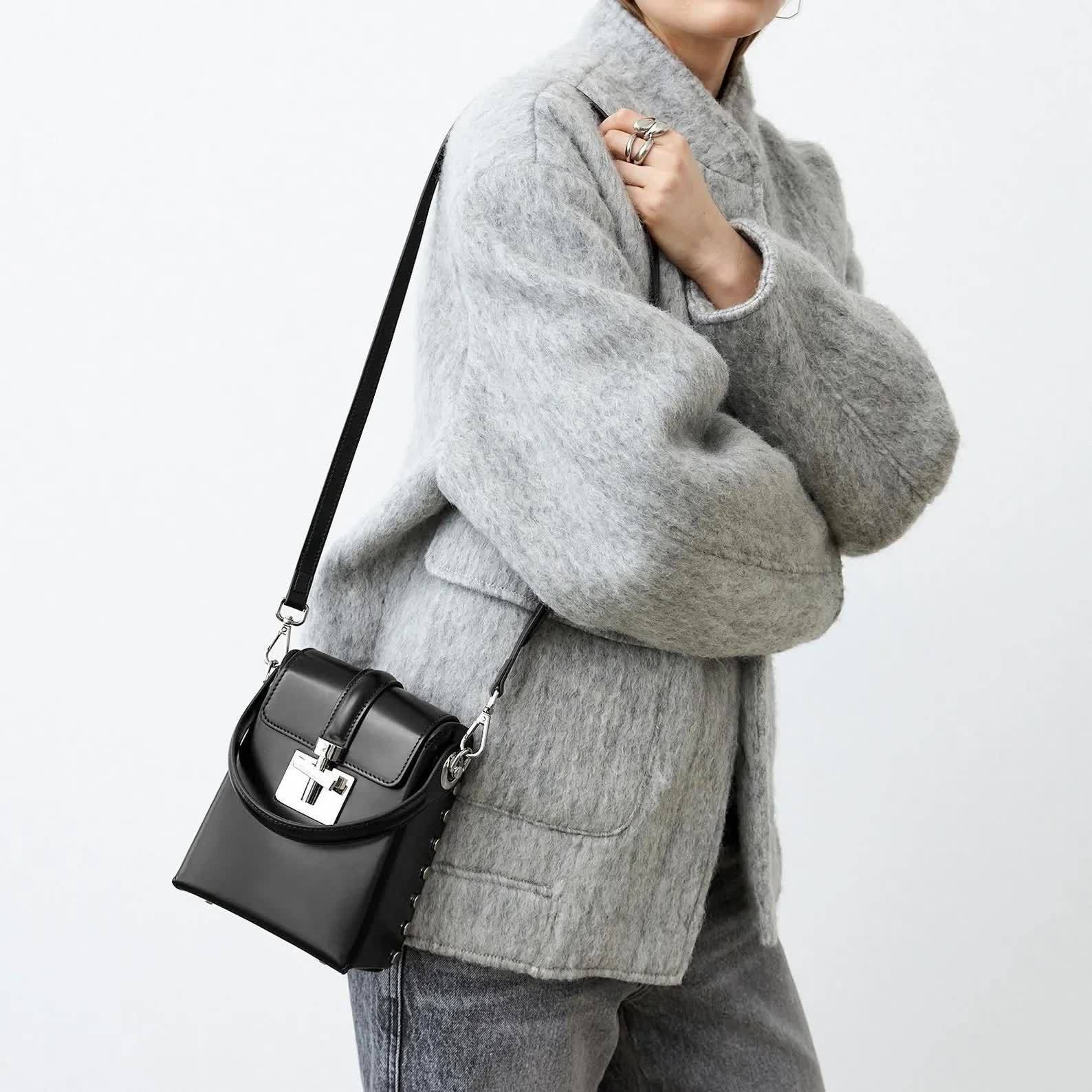 Leather Shoulder Bags, Leather Box Bag, Minimal Design Shoulder Bag